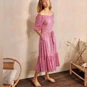 Boden Pink Ruffled Tiered Off-Shoulder Sundress